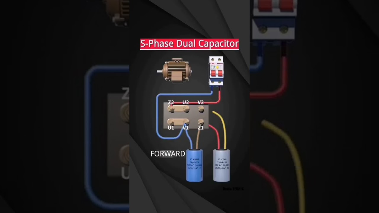 Wiring for Forward & Reverse Single-Phase Dual-Capacitor Motor 🔧