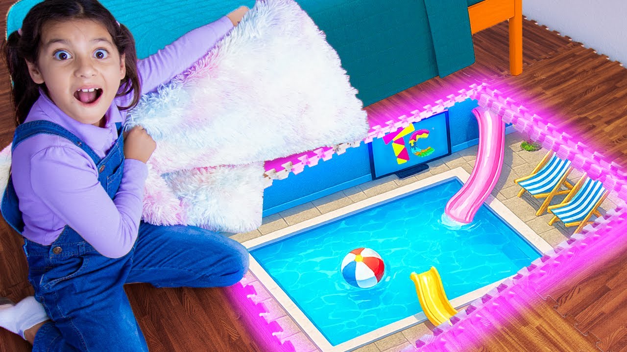 Ellie, Eva & Charlotte Discover a Hidden Waterpark Under Their Room! 💦
