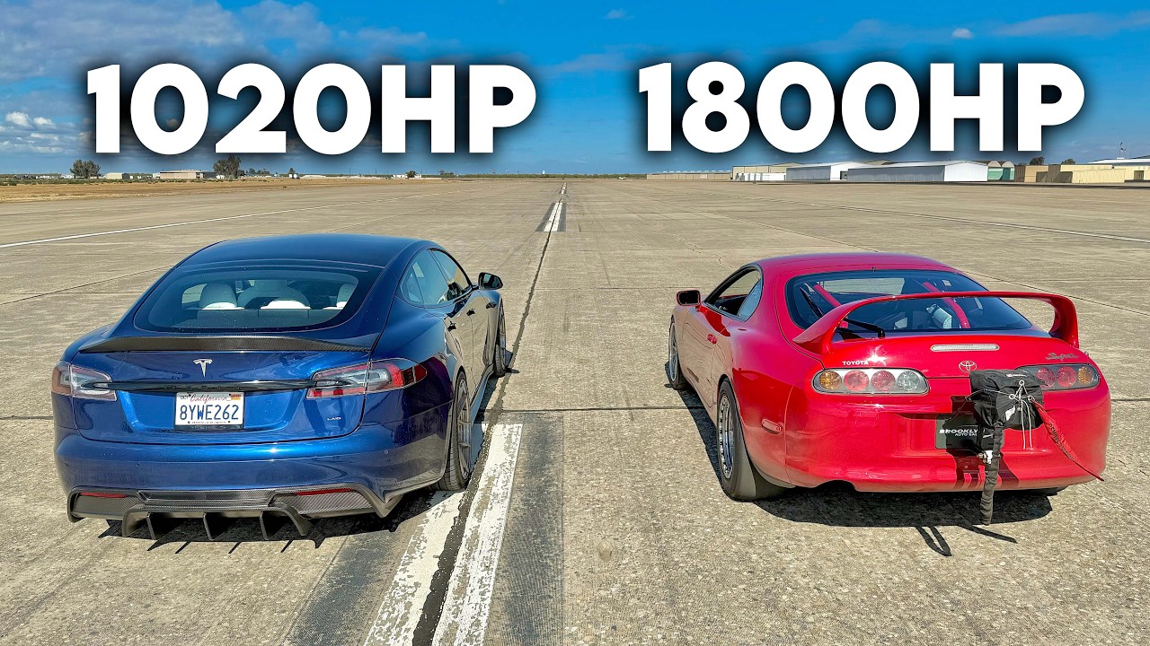 1800hp Toyota Supra vs Tesla Model S Plaid: DRAG RACE