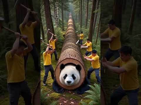 rescue panda from giant log #animals #funny #shorts