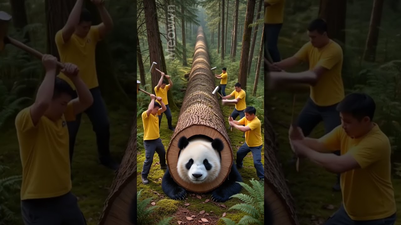 Hilarious Rescue: Panda Gets Stuck in a Giant Log 🐼
