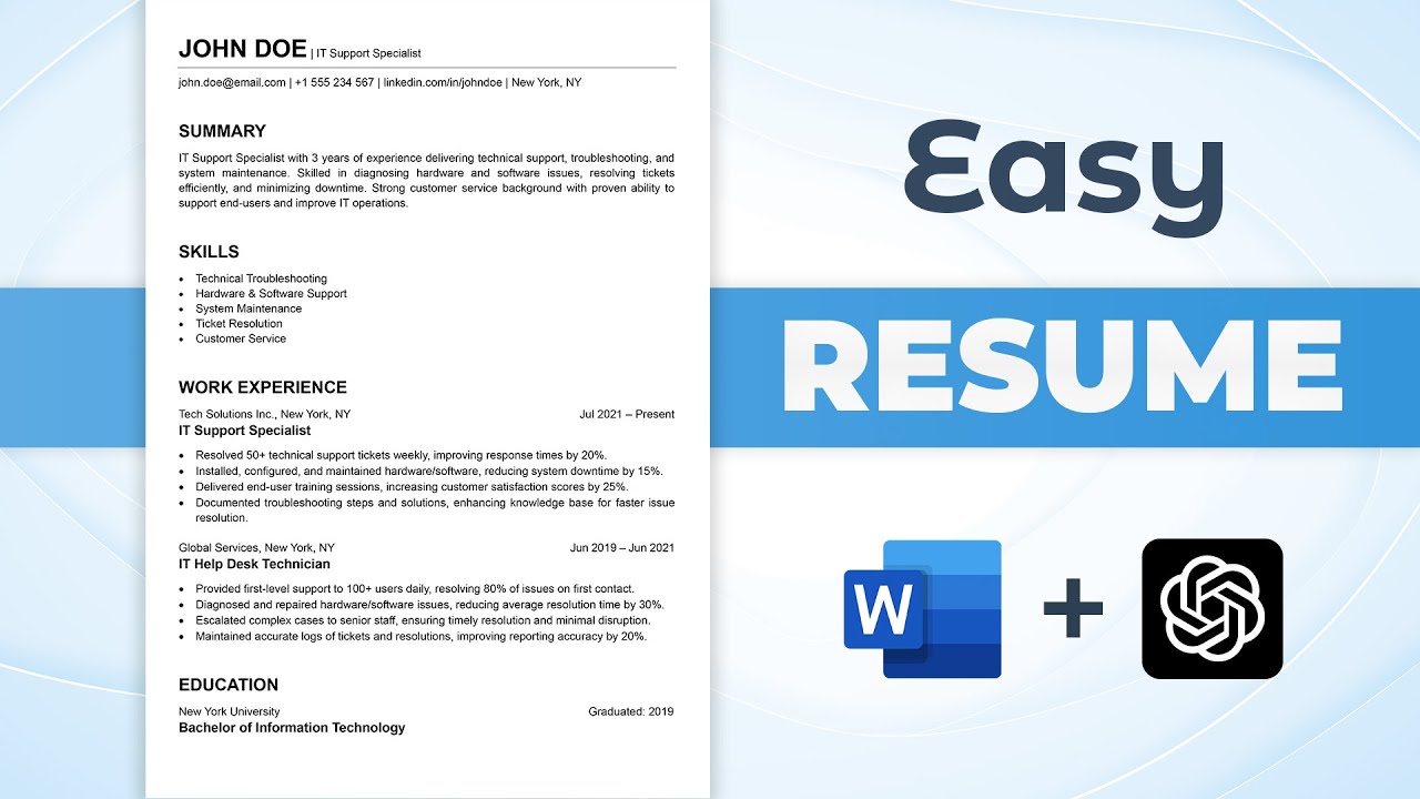 How to Make Resume | MS Word + ChatGPT | Easy Resume Format | Resume for Job Application