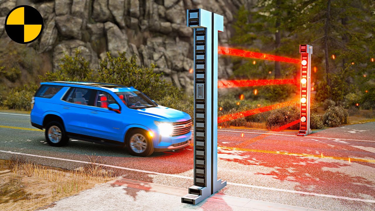 Epic Car vs Laser Gate Battle in BeamNG.Drive ππ₯