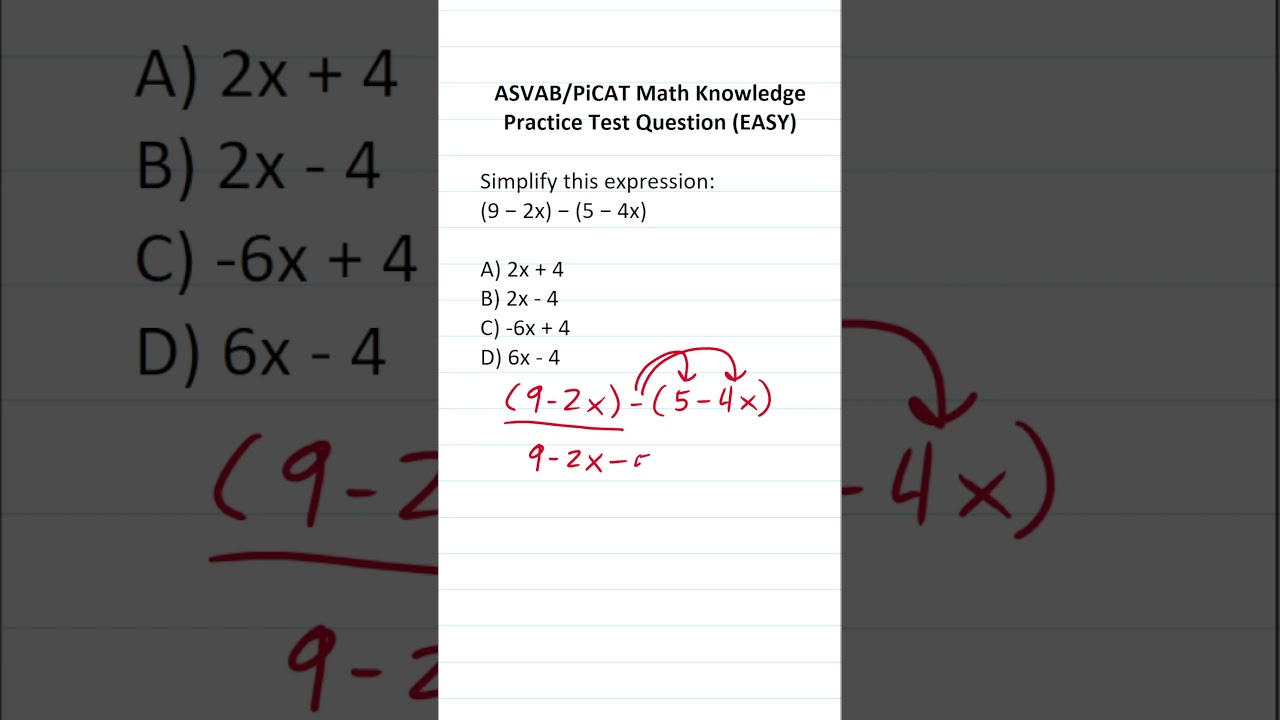 Subtracting Polynomials and Combining Like Terms: ASVAB/PiCAT Math Practice Question