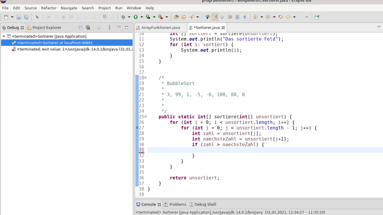 BubbleSort in Java: Einfacher Sortieralgorithmus