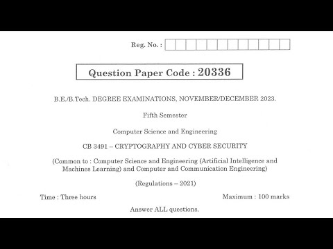 CB3491 | Cryptography and Cyber Security | Nov Dec 2023 | Anna University | Questions