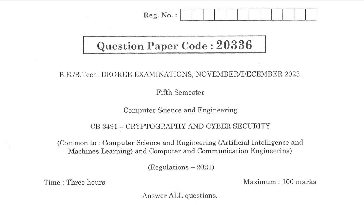 CB3491 Cryptography & Cyber Security Exam Questions | Nov-Dec 2023 | Anna University