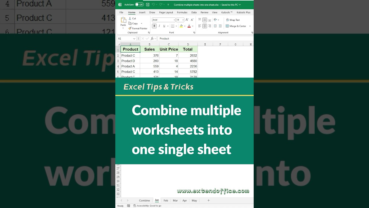 Combine multiple worksheets into one sigle sheet instantly