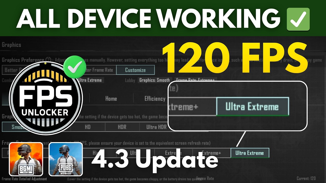 120 Unlock 120 FPS in Pubg & Bgmi on All Devices 🎮