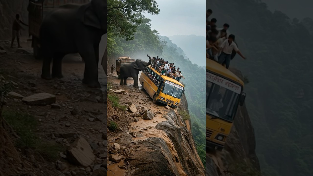 Elephant Charges Tourist Bus on Cliff Road 🐘