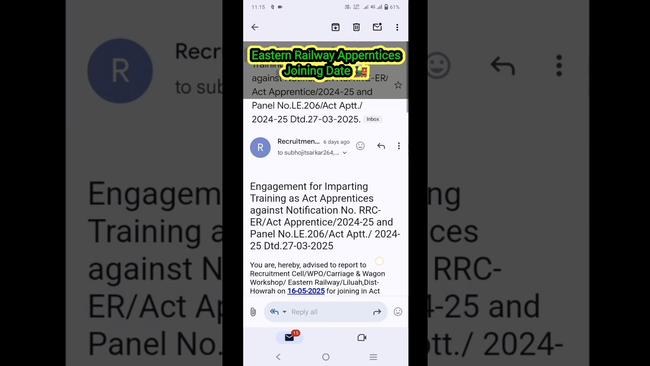 Eastern Railway Apprentices Joining Date,RRC ER Apprentices Final Joining date,2024-2025🚂🎯