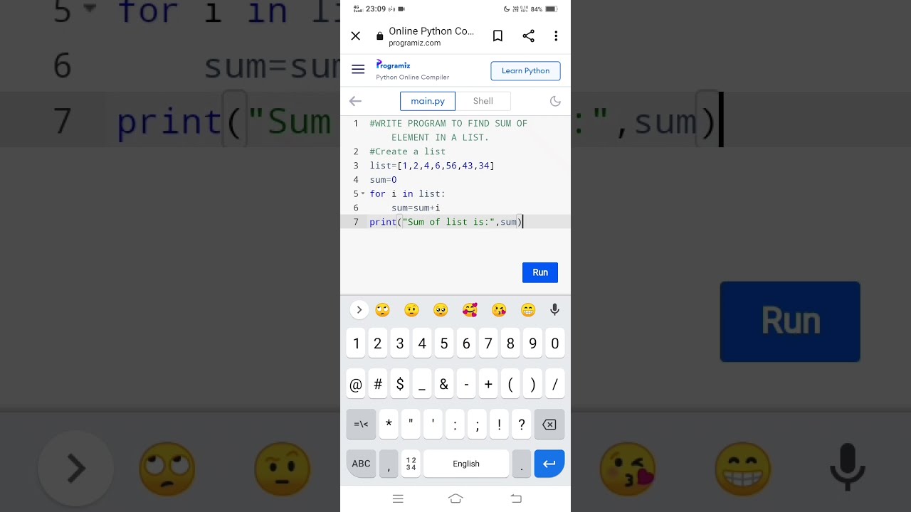 Easy Python Program to Calculate the Sum of List Elements 📝