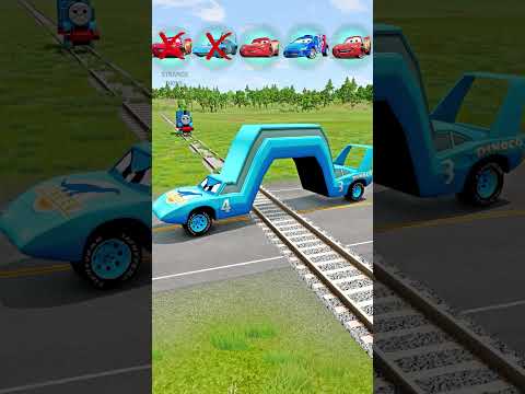 Big & Small McQueen Cars VS Train. Lightning Strikes Back! - BeamNG.drive