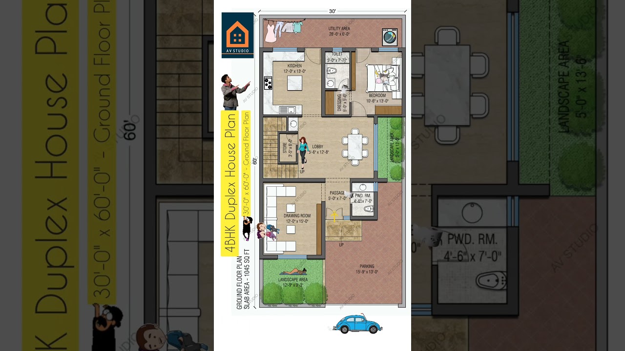30x60 Feet House Plan || 4BHK Duplex House Plan #shorts #houseplan #groundfloor #part1 #duplex
