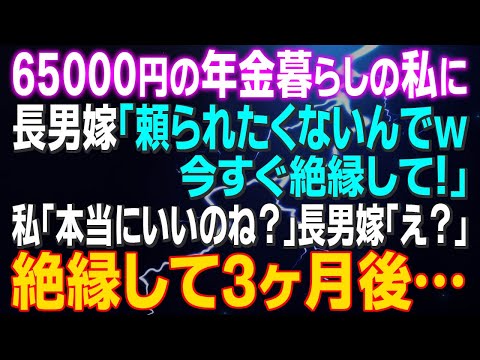 【スカッとする話】65000円の年金暮らしの私に長男嫁「頼られたくないんでｗ今すぐ絶縁して！」私「本当にいいのね？」長男嫁「え？」