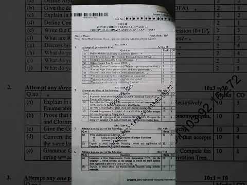 Aktu B.tech 2nd year (4th sem) paper of THEORY Of AUTOMATA AND FORMAL LANGUAGE (KCS-402) 2021-22