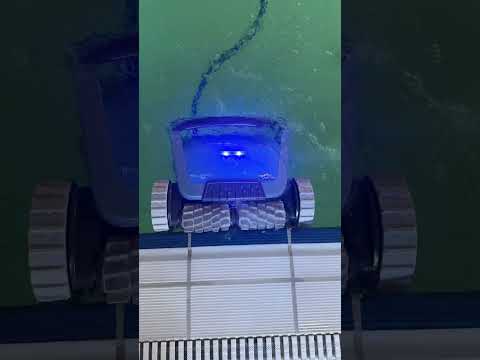 Pool cleaner robot Dolphin M600 in action! Slowly moves along the edges and removes all the dirt