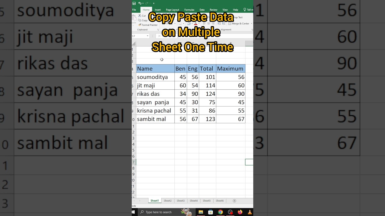 Copy Data to Multiple Sheets at Once in Excel