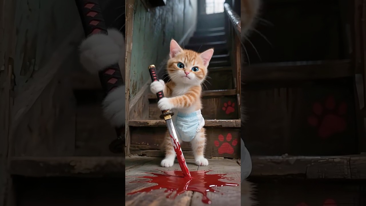 🐱🗡️ Grandma Saw a Bloody Cat… But It Wasn’t What She Thought! 😂 #funny  #cartooncat  #kitten