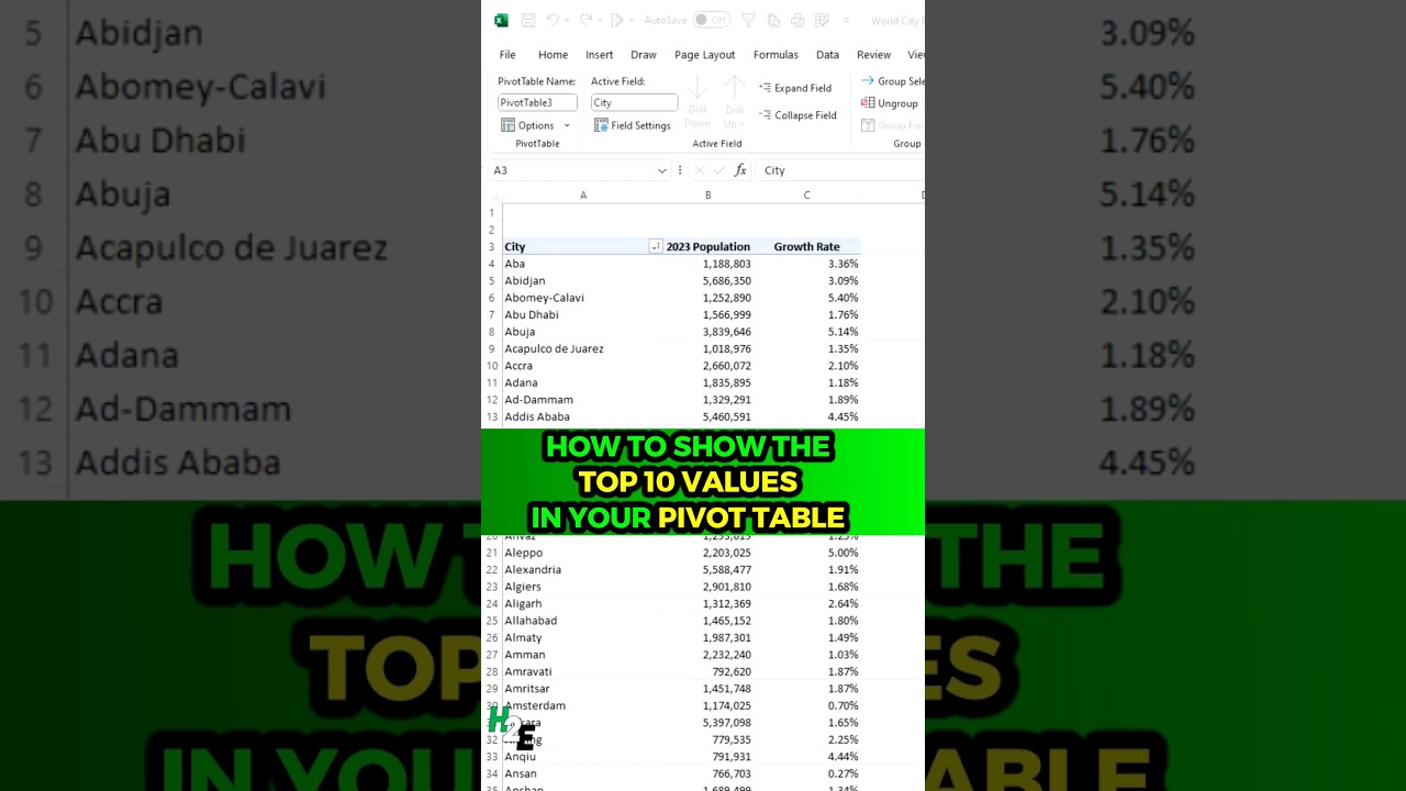 Pivot Tables: Show the Top 10 Values