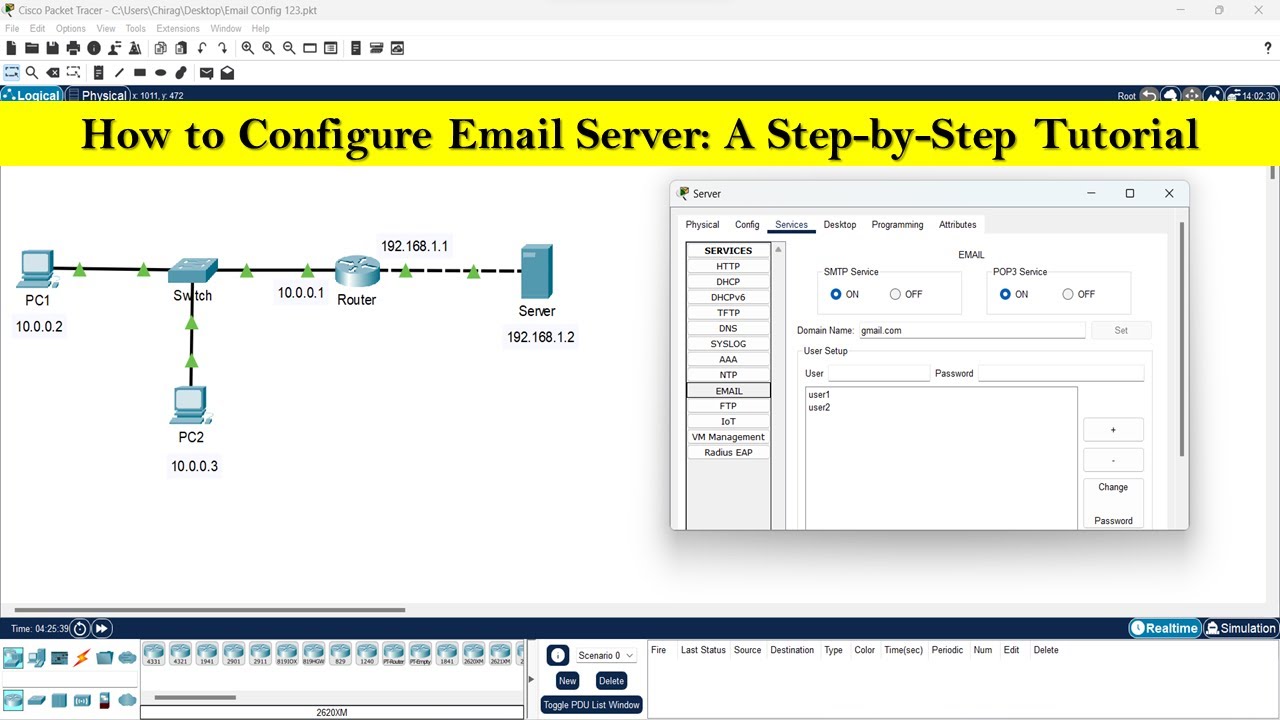 Step-by-Step Guide to Configuring an Email Server in Cisco Packet Tracer 📧