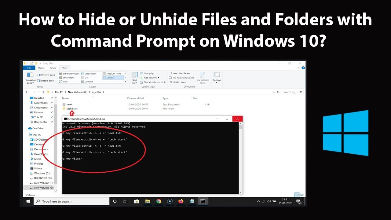 Hide or Unhide Files & Folders via Command Prompt on Windows 10