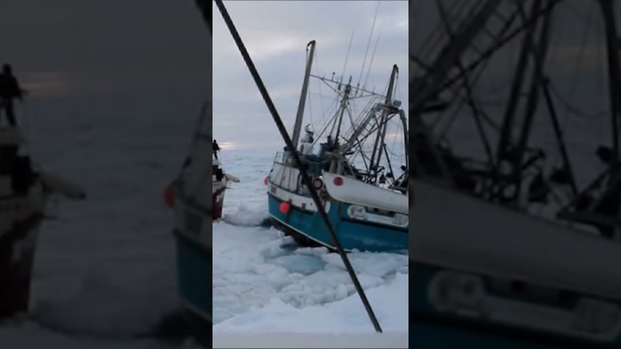 Close quarter icebreaker action, Henry Larsen BOAT HEELED OUT, ICE PRESSURE