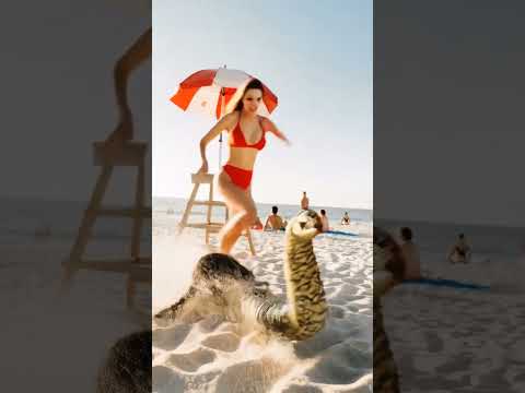 Humanoid lifeguard fight the snake, revealing her robot arm