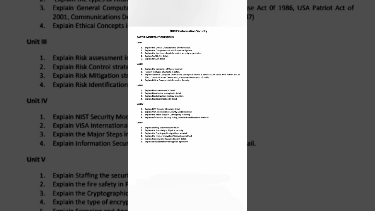 IT8073 Essential Information Security Questions for IT8073 📚 | Anna University BTech IT