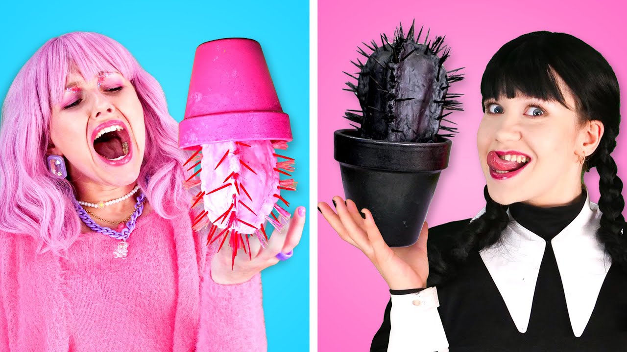 Tantangan Makan Pink vs Hitam: Komedi Seru Wednesday & Enid! 🍭