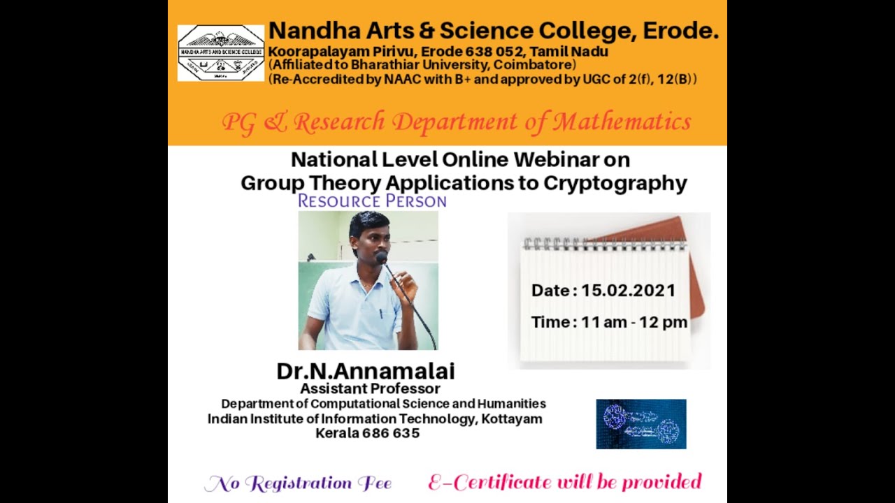 National Webinar on Applications of Group Theory in Cryptography