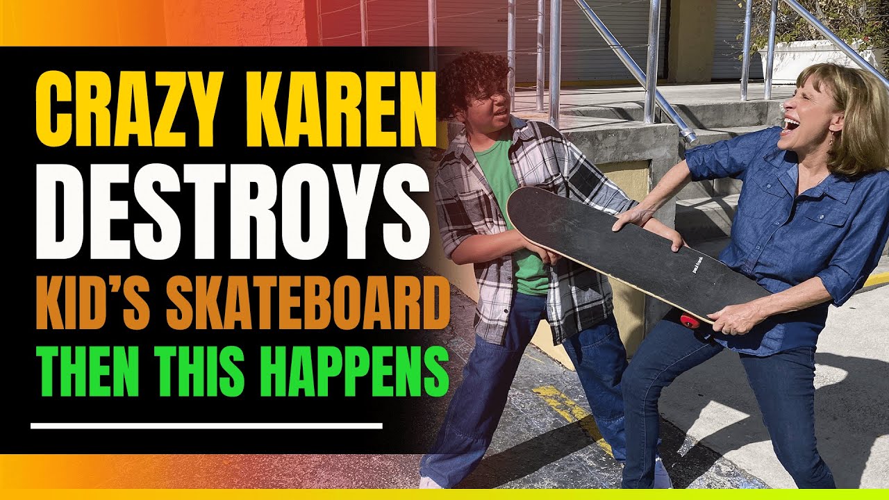 Karen Destroys Black Kid's Skateboard 🤯