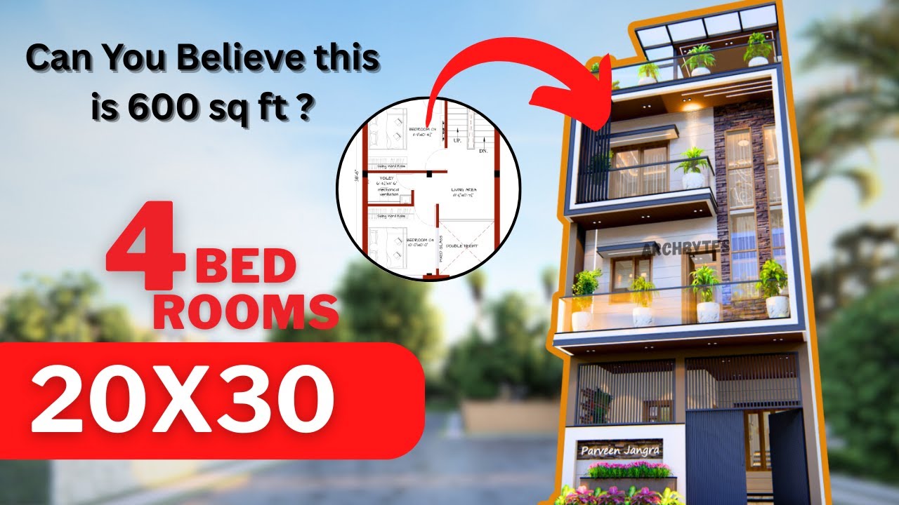 20x30 House Design 3D | Double Height Portion | 67 gaj| Archbytes