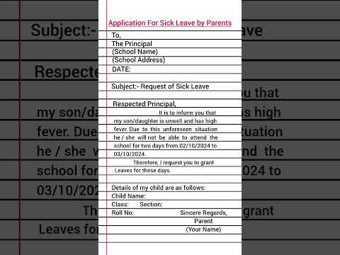 School Sick Leave Application by Parents | #english #application #howtowrite #school #college #study