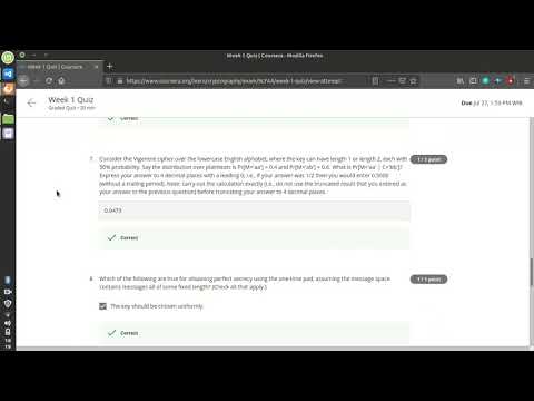 Coursera Cryptography University Of Maryland Quiz Week 1 Answer
