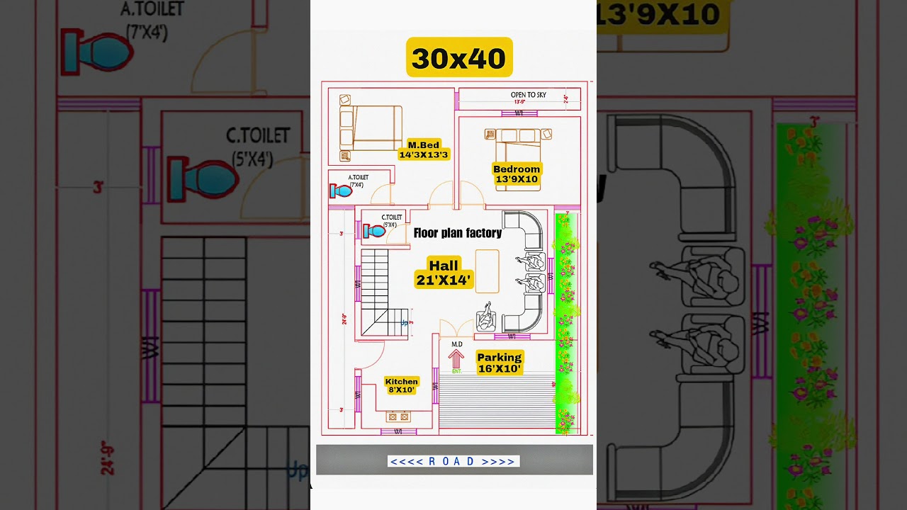 East-Facing 30x40 House Plan with Parking 🚗