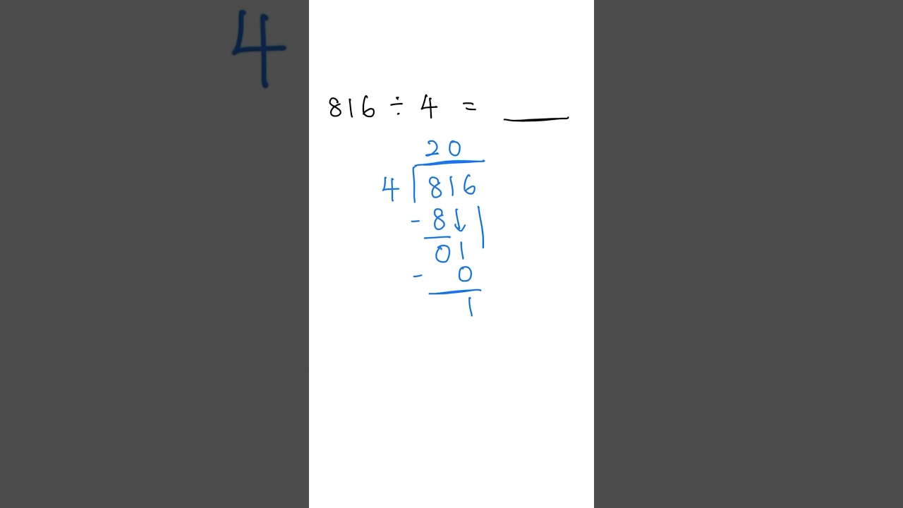 4th Grade Long Division: 816 ÷ 4 ✅💯 #MathShorts #LongDivision #Maths