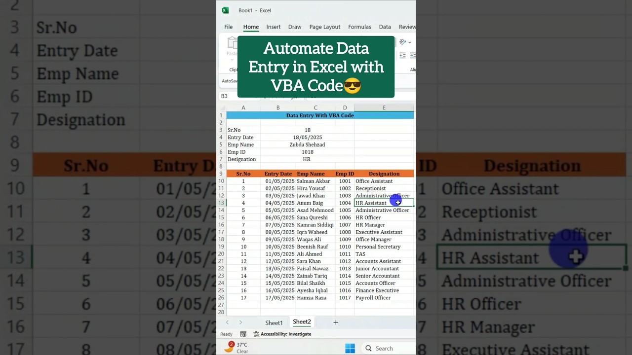 Automate Data Entry in Excel with Macros π