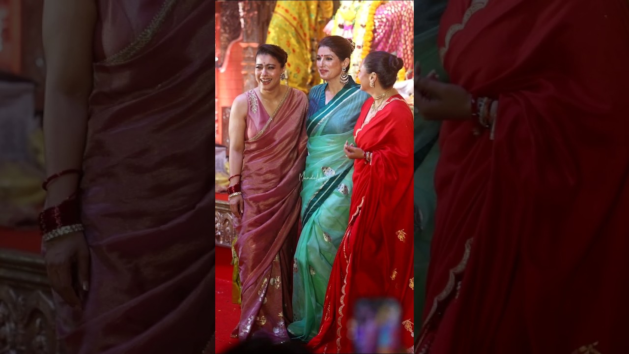 Kajol, Twinkle Khanna & Rani Mukherjee Stunning in Sarees at Durga Puja Pandal ✨