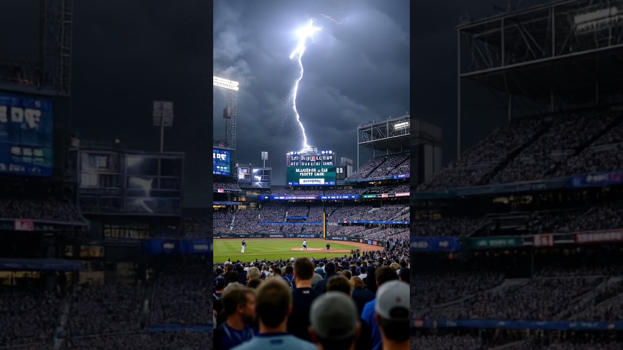 Lightning Hits Baseball Scoreboard During Game β‘
