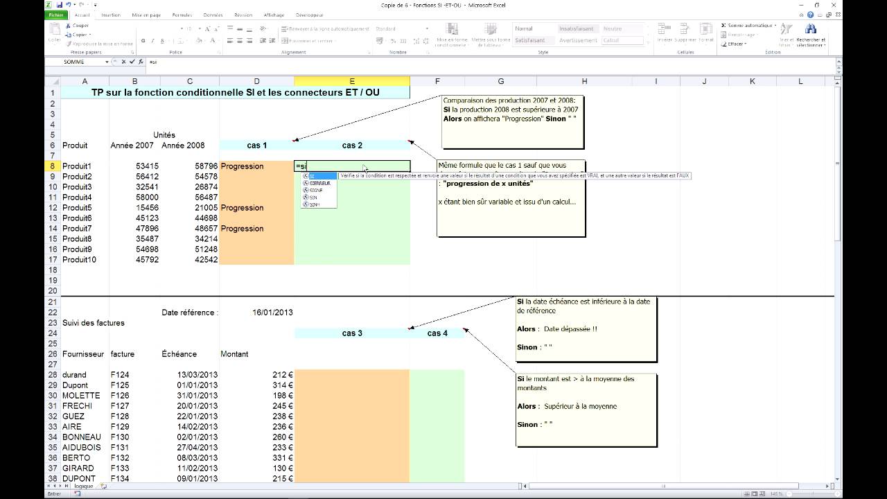 Excel 2010 : Fonction SI simple et concaténation