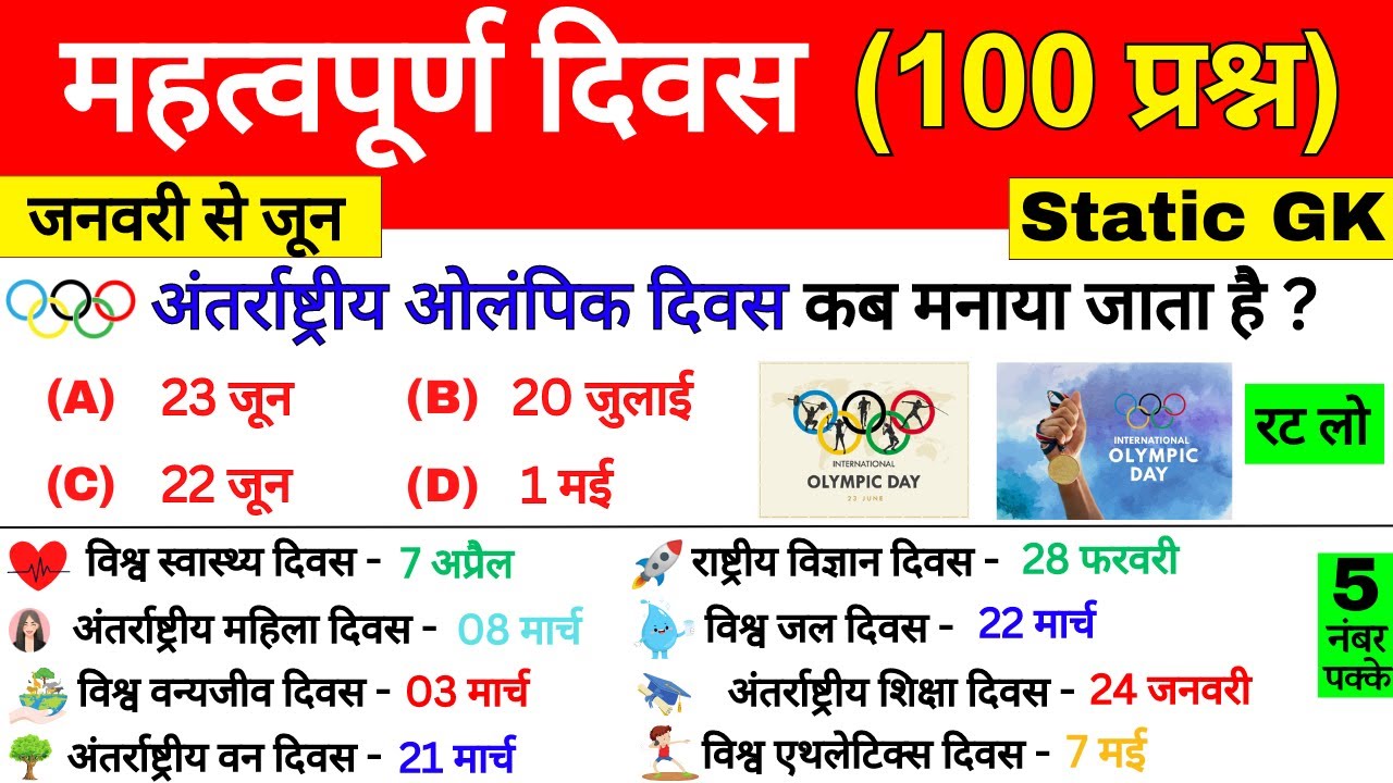 Important Days (महत्वपूर्ण दिवस) Gk Question | Mahatvpurn Divas | ssc cgl, railway, ntpc | Gk Trick