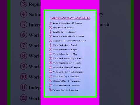 || Important Days and Dates ||