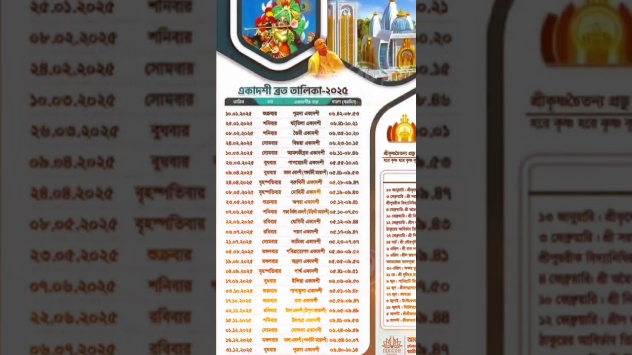 Ekadashi Talika 2025 Bangladesh Time 📅