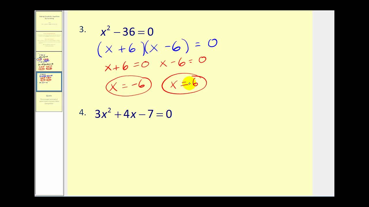 Solving Quadratic Equations Using Factoring Techniques