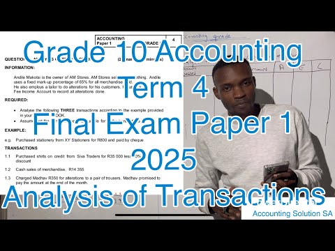 Grade 10 Accounting Final Exam Paper 1 Analysis of Transaction (Accounting Equation)
