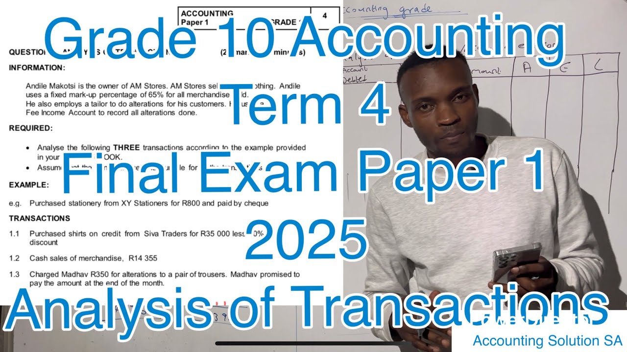 Grade 10 Accounting Final Exam Paper 1: Analysis of Transactions Using the Accounting Equation