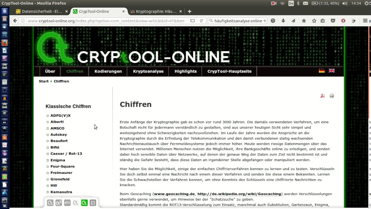 Entschlüsselung monoalphabetischer Substitution mit Online-Tools
