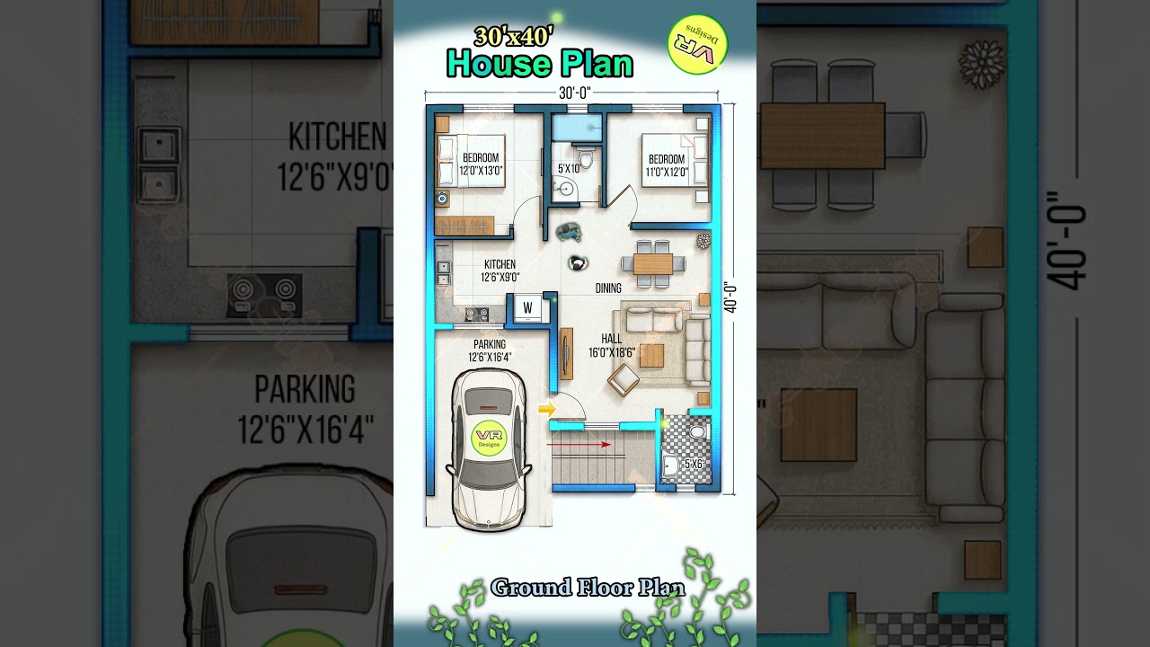 30x40 Modern 2BHK House Plan with Parking π