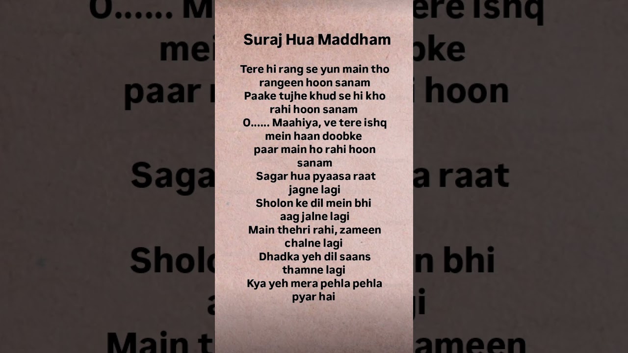 Suraj Hua Maddham Lyrics 🌅